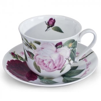 Roy Kirkham Jumbotasse mit Unterteller 450 ml Versailles Rose aus Fine Bone China der Serie Chatsworth – feines Knochenporzellan Made in England.
