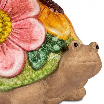 Preview: Detailansicht Schildkröte 18 cm Flower Power handbemalt Keramik Blumen-Relief Keramik 705761 formano