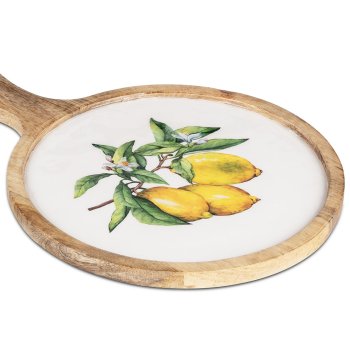 Preview: Schneidbrett aus Mango-Holz mit Zitronenmotiv und weißer Emaille 618801 formano