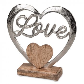 Herz Love 22 cm auf Sockel Alu Mango Holz formano