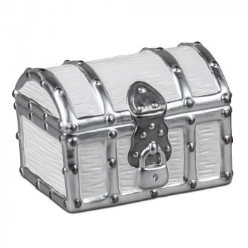 Spardose Schatztruhe 14 cm weiss-silber aus Keramik 731173 formano