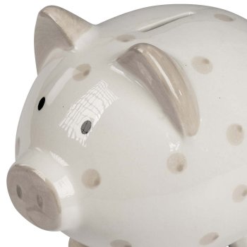 Preview: Detailansicht Sparschwein cremefarben 18 cm handbemalt Keramik 731326 formano