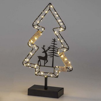 Tanne auf Fuß 35 cm schwarz mit LED-Licht Metall 633743 formano