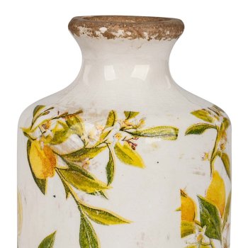 Preview: Detailansicht Vase 21 cm Vintage-Optik mit Zitronen-Dekor Keramik 767844 formano