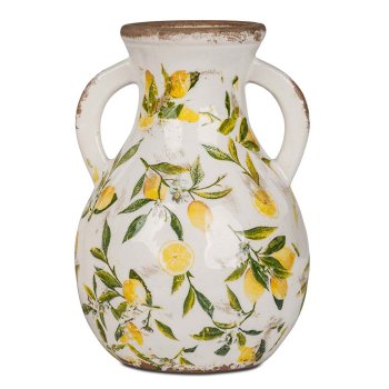 Vase 22 cm Vintage-Optik mit Zitronen-Dekor Keramik 767851 formano