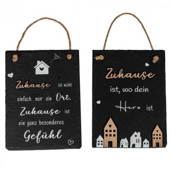 Preview: Wandbild 20 cm rechteckig Gefühl o. Herz hängend aus Schiefer 605122 formano