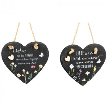 Wandbild Herz 15 cm Liebe teilt o. verschwendet hängend Blumendekor aus Schiefer 605160 formano