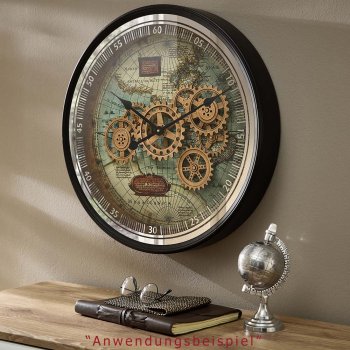Preview: Wanduhr Weltkarte 40 cm Zahnrad-Bewegung Werbefoto 676214 formano