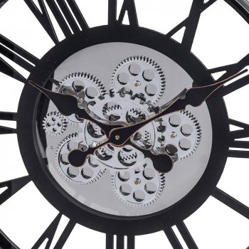 Preview: Wanduhr 8x53 cm schwarz-silber Zahnrad-Bewegung 676450 formano