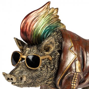 Preview: Detailansicht Wildschwein mit Sonnenbrille antik-gold 32 cm handbemalt 759993 formano