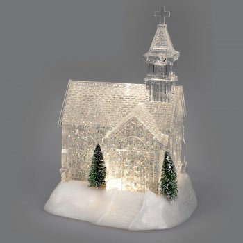 Winterkirche Spieluhr 24 cm Acryl mit LED-Licht formano