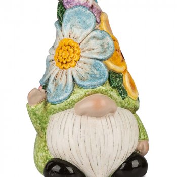 Preview: Detailansicht Deko-Zwerg 21 cm Flower Power handbemalt Keramik 705747 formano