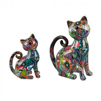 Katzenpaar 19 cm Naturfarben Dekofigur Kunststein Tiere Haustiere formano 715258 