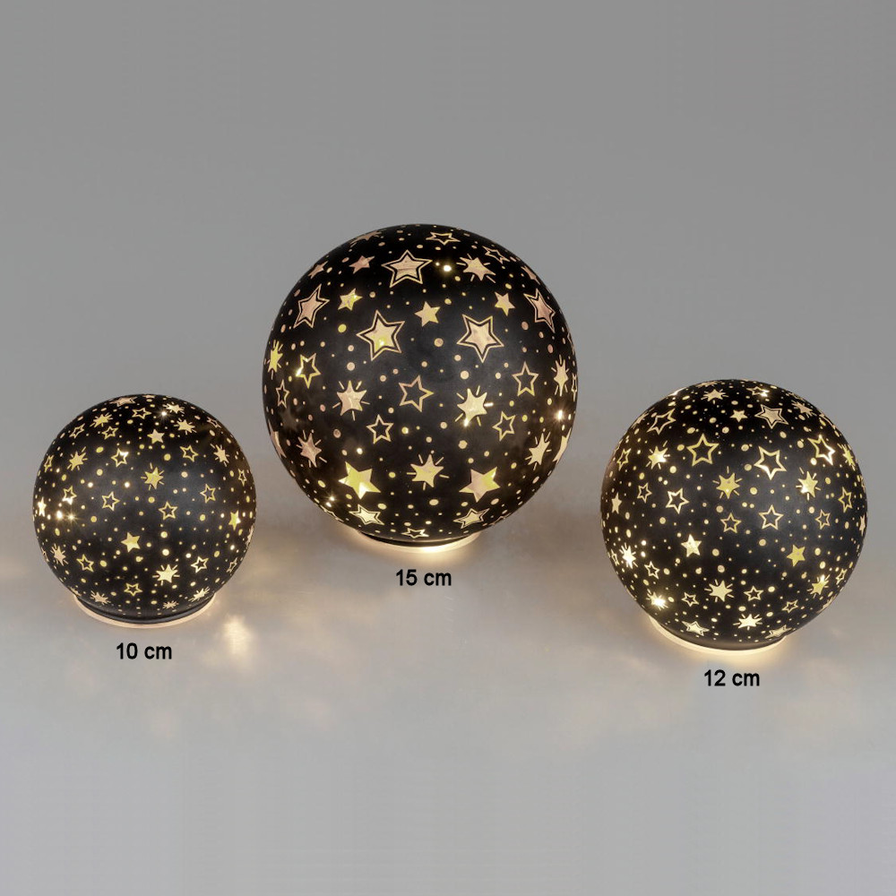 Deko-Kugel schwarz-gold Glas Festival LED-Licht Sterne Weihnachtsdeko  formano | eBay