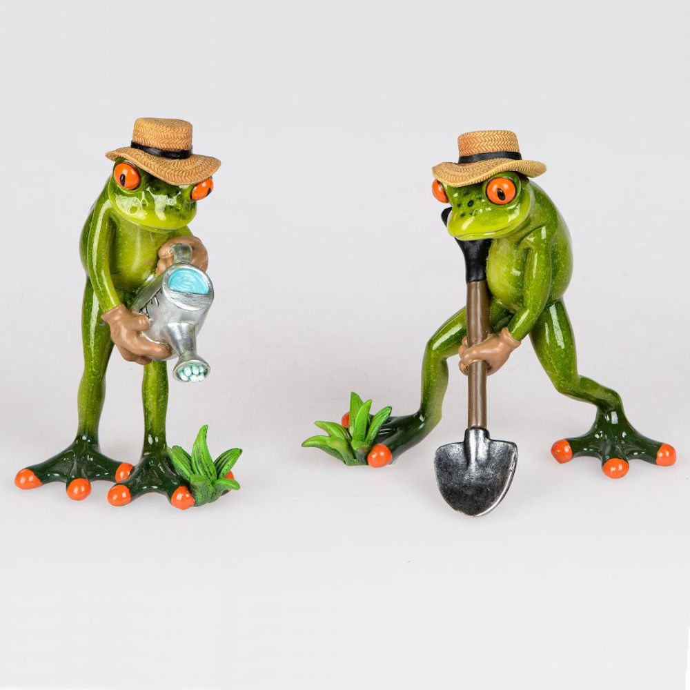 717146 Frosch Paar Kartenspieler hellgrün aus Kunststein mit witzigen Details 