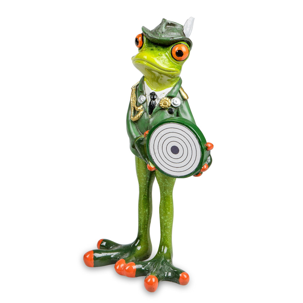 Frosch Jäger mit Gewehr 1 Stück aus Kunststein hellgrün glänzend FORMANO 717757 