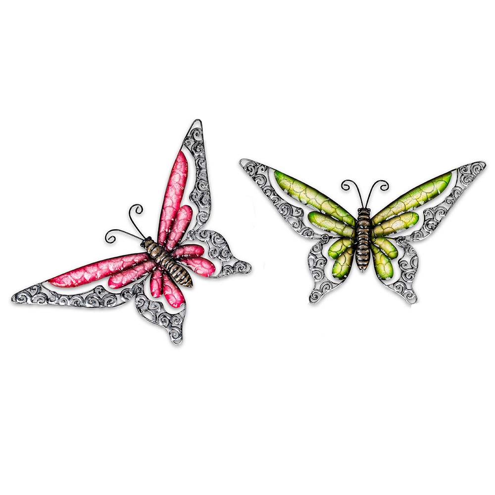 Wanddeko Schmetterling 36 cm grün oder pink Metall 554888 formano