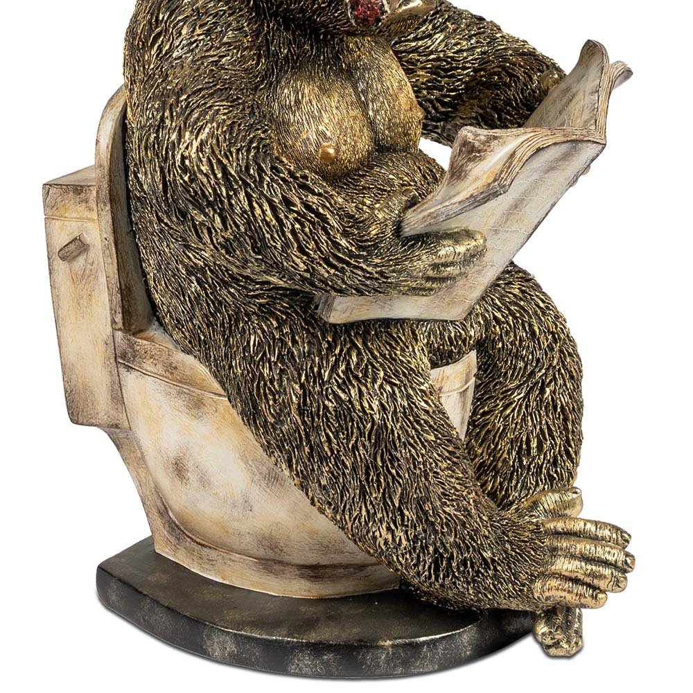 Affe sitzend auf dem Kloh mit Zeitung + Zigarre antik-gold 29 cm handbemalt 759986 formano