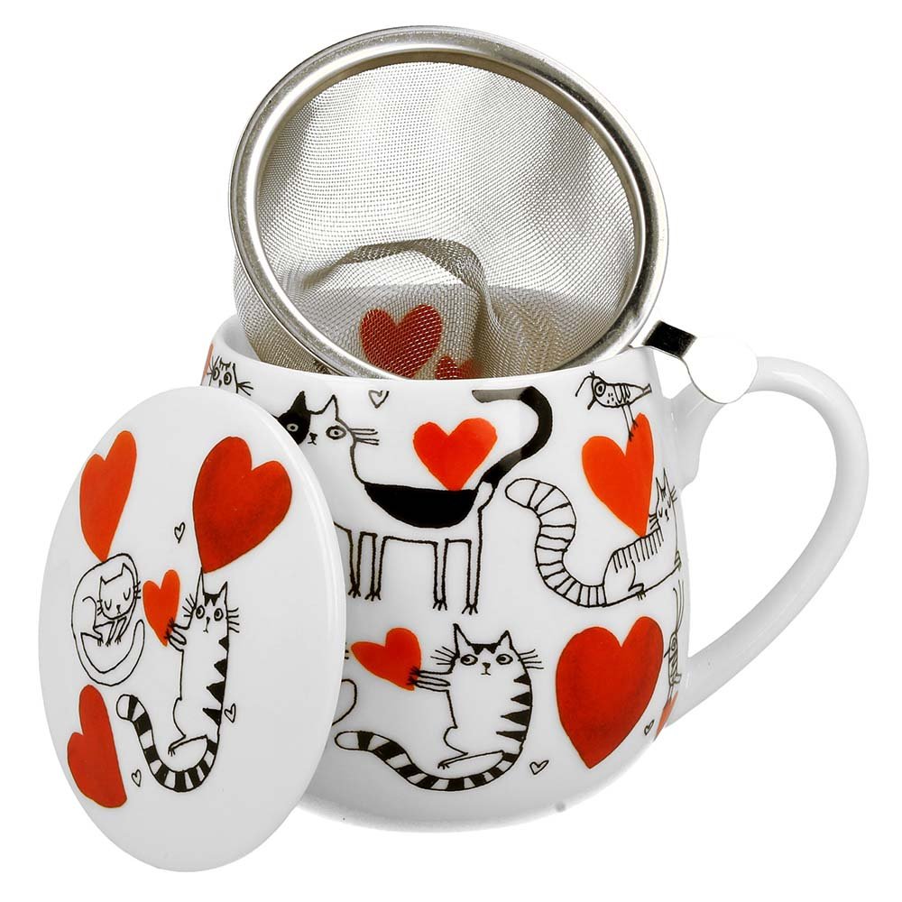 Teetasse Barrel 3tlg. Cat's World Herzen Porzellan 288318 DUO