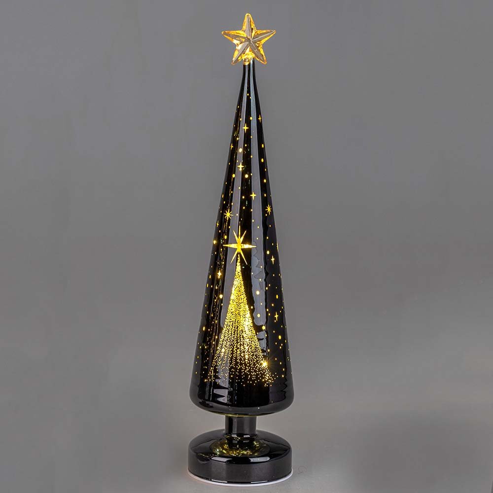 Dekobaum 40 cm schwarz-gold Komet mit Stern LED-Licht 808974 formano