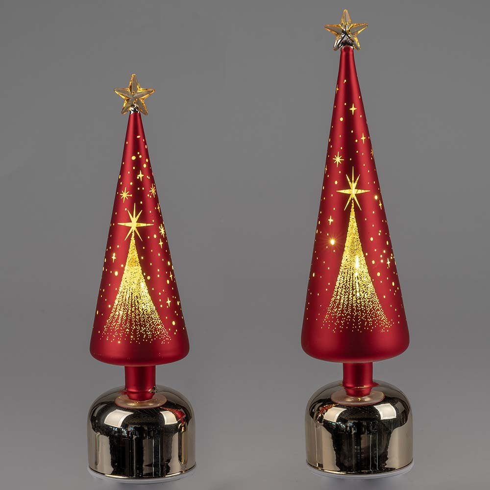 Dekobaum drehend 33 cm o. 38 cm rot-gold mit Stern LED-Licht 813497 813503 formano