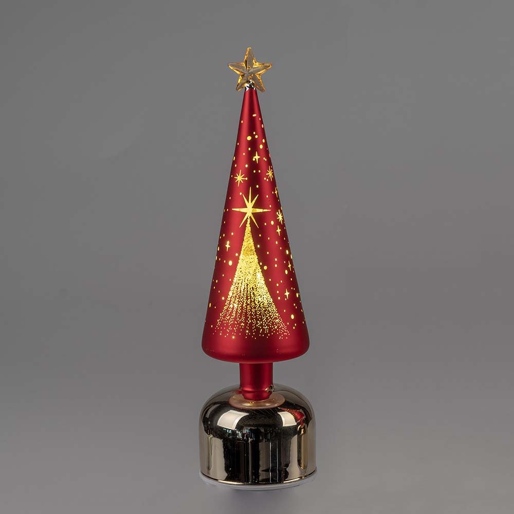 Dekobaum drehend 33 cm rot-gold mit Stern LED-Licht 813497 formano