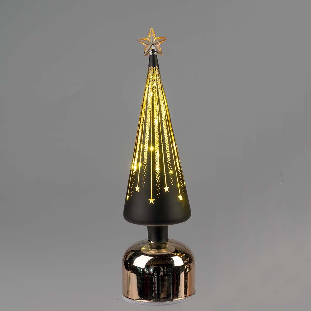 Dekobaum drehend 33 cm schwarz-gold mit Stern LED-Licht 813473 formano