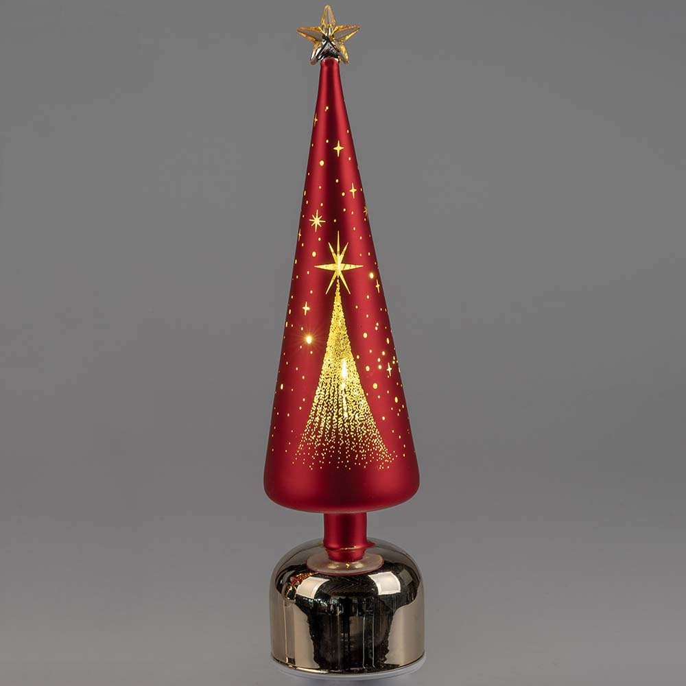 Dekobaum drehend 38 cm rot-gold mit Stern LED-Licht 813503 formano