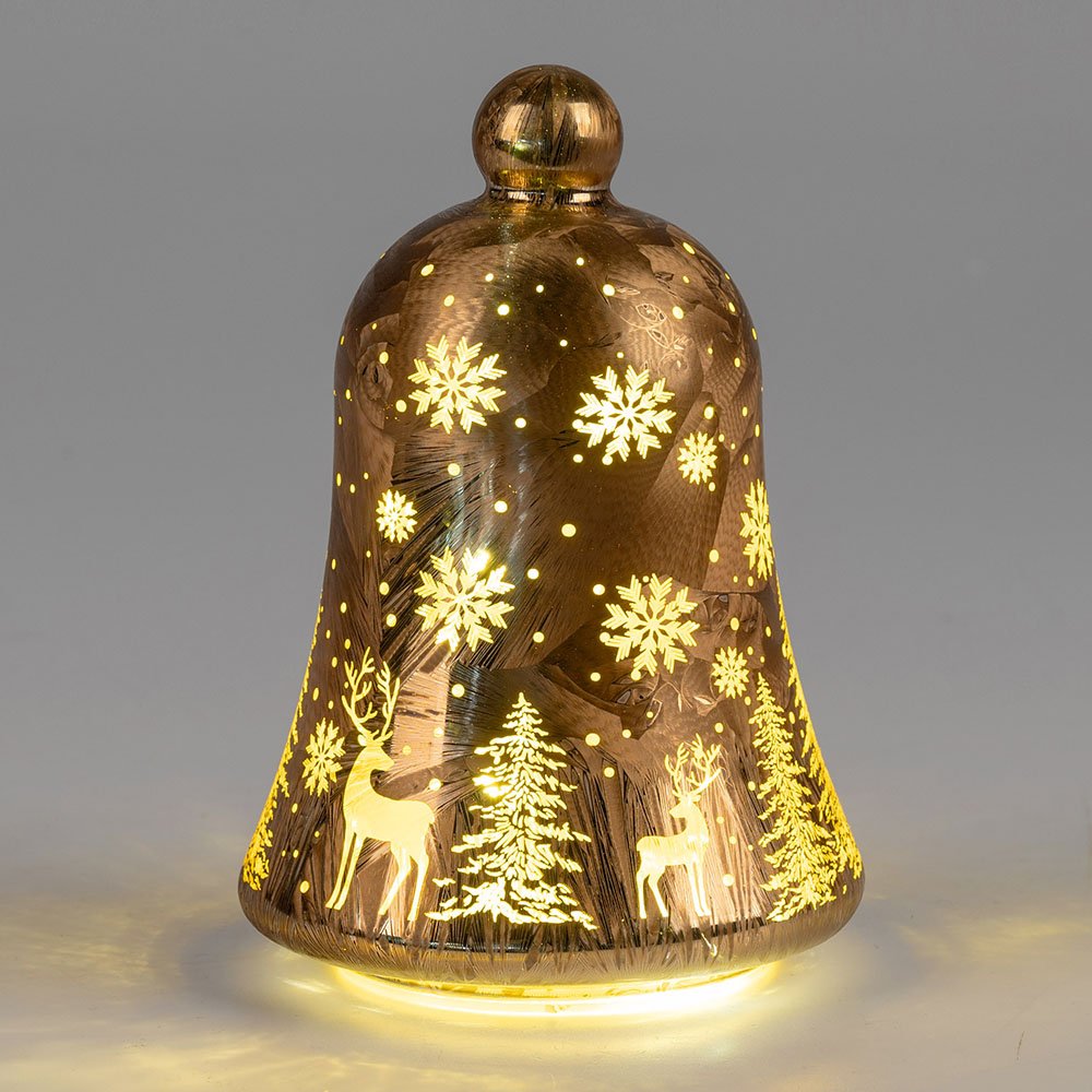 Deko-Glocke 17 cm Frosty-Braun mit LED-Licht Glas 814692 formano