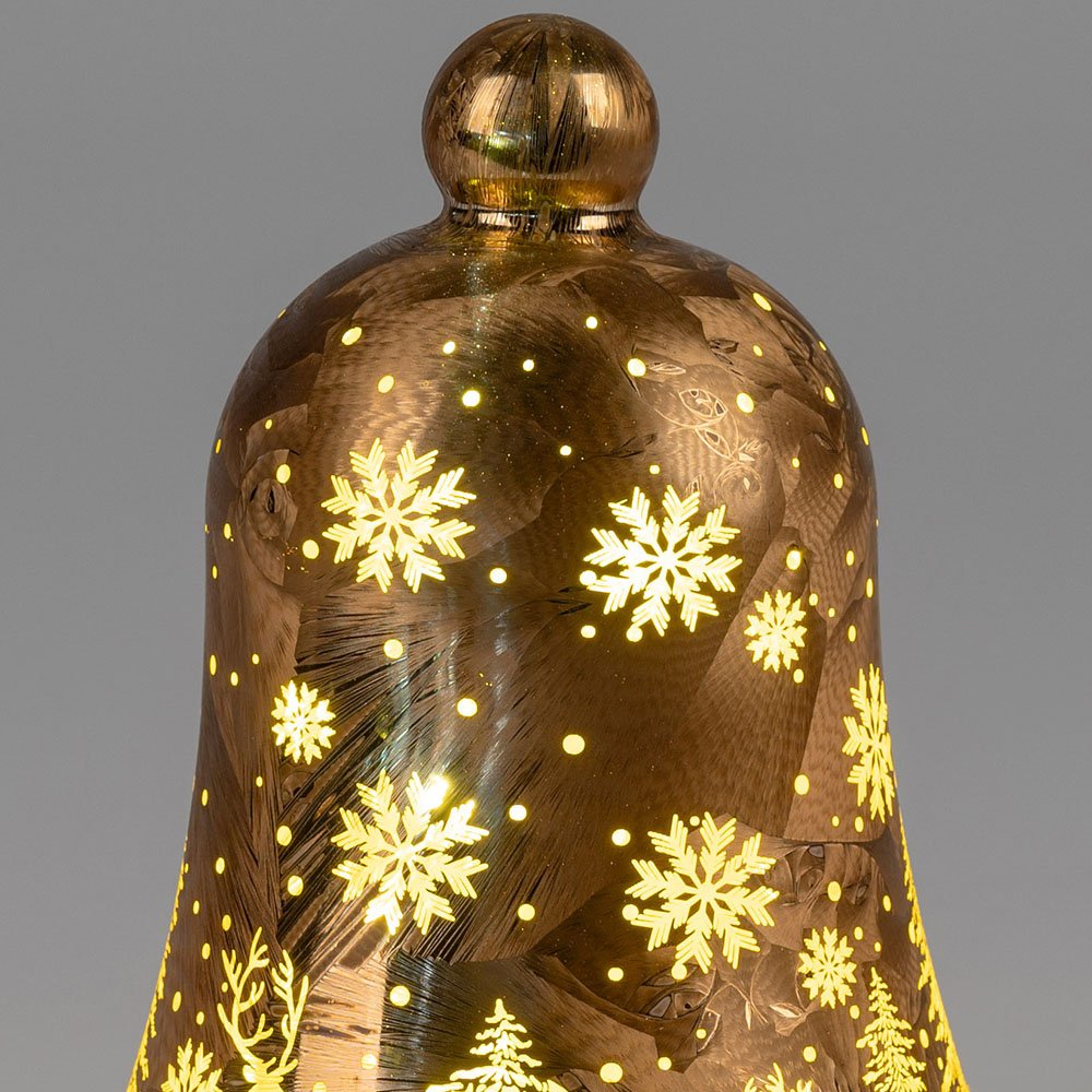 Deko-Glocke 17 cm Frosty-Braun oben mit LED-Licht Glas 814692 formano