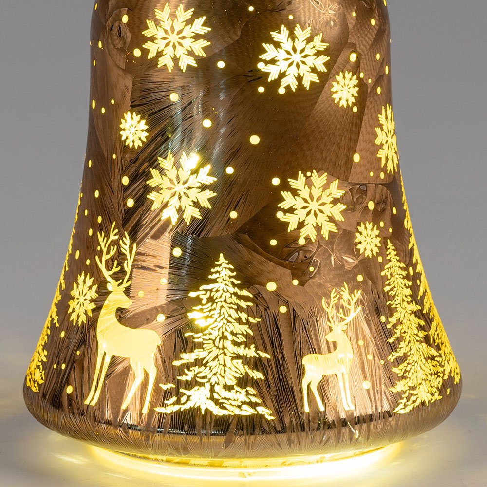 Deko-Glocke 17 cm Frosty-Braun Boden mit LED-Licht Glas 814692 formano