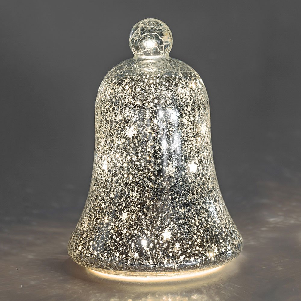 Deko-Glocke Sterne-Silber 17 cm mit LED-Licht Glas 814982 formano