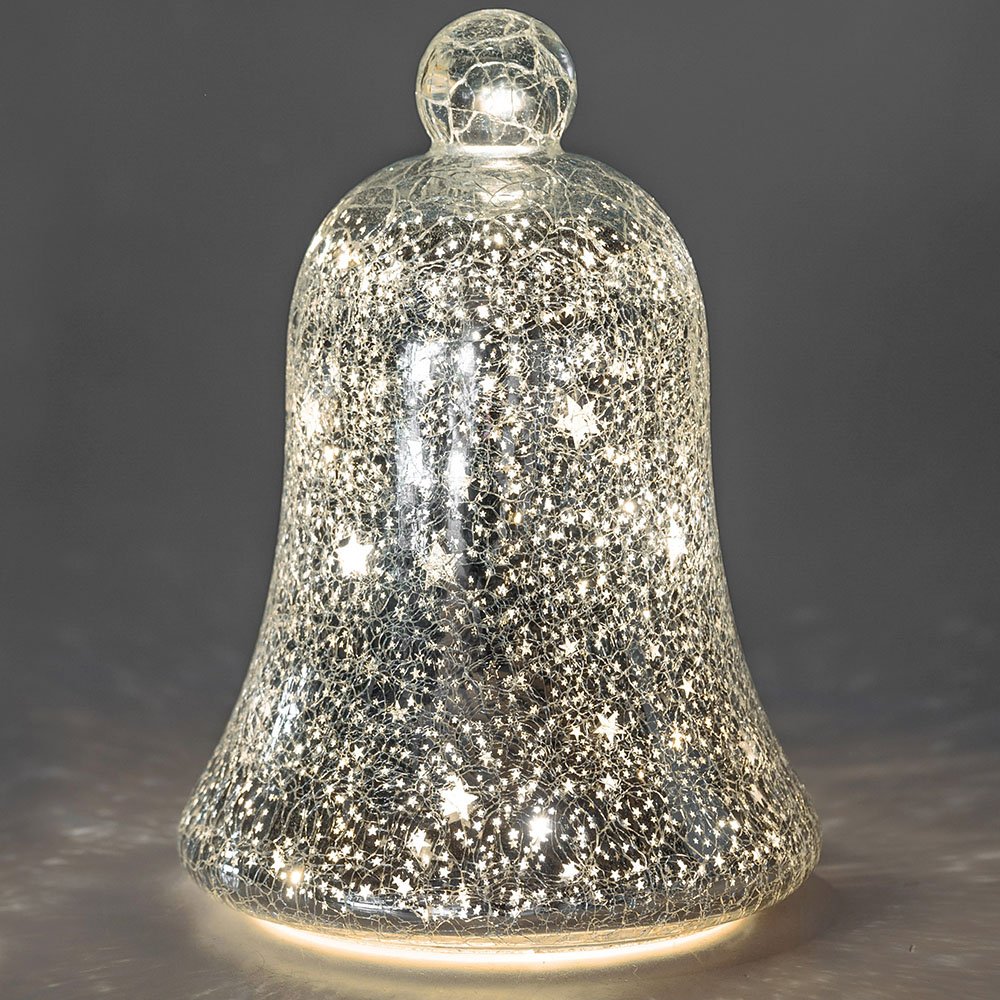 Deko-Glocke Sterne-Silber 22 cm mit LED-Licht Glas 814999 formano