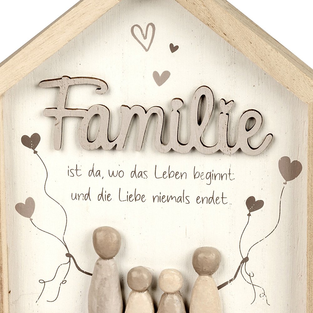 Detailansicht Deko-Haus 21 cm Familie Holz Kunststein-Figuren 689764 formano