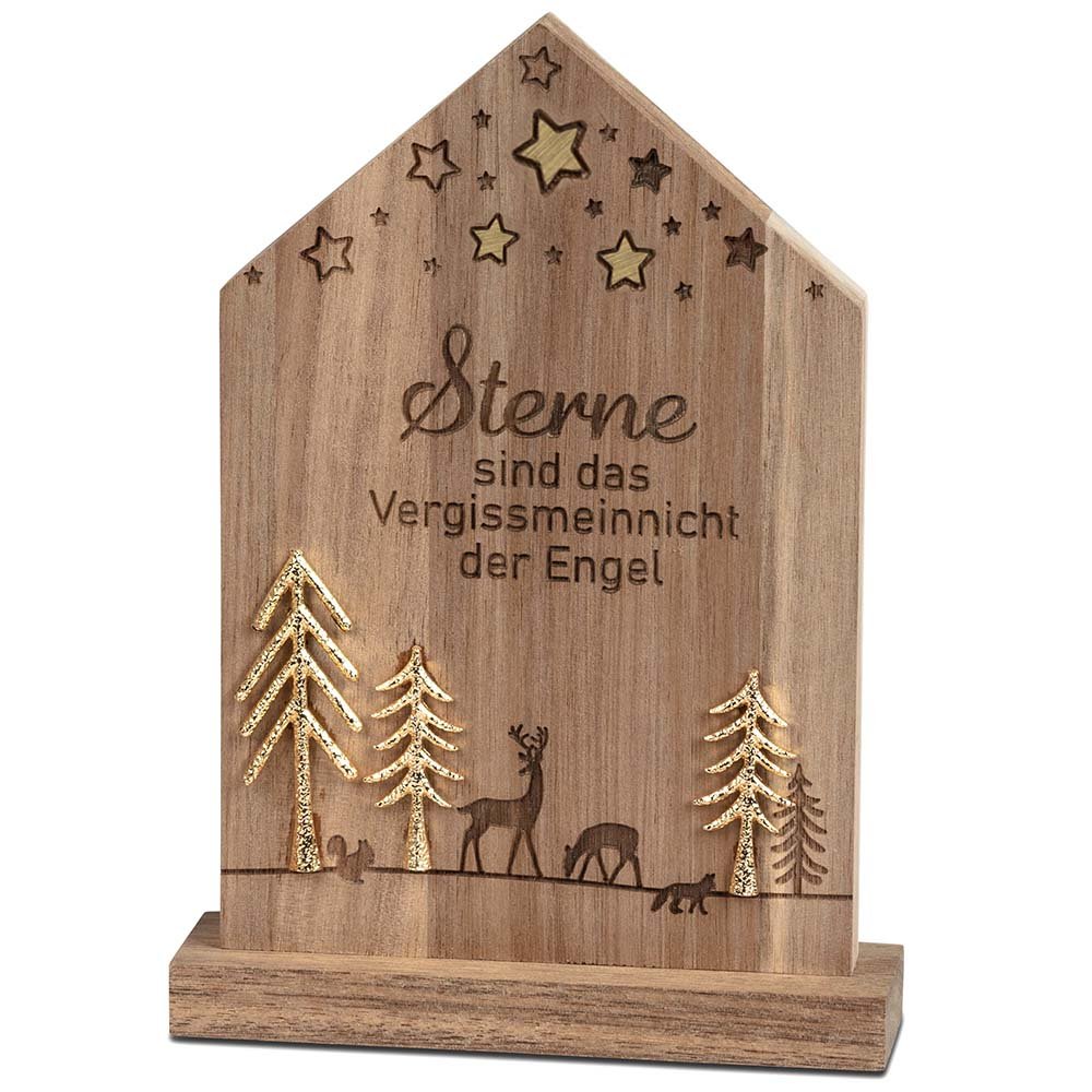 Deko Haus mit Baum mit Spruch Sterne Engel 20 cm Holz + Metall 544827 formano