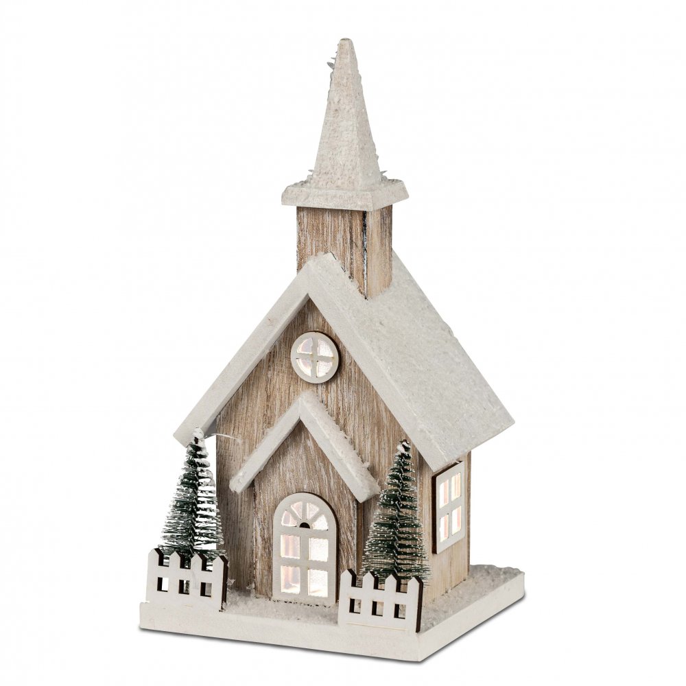 Kirche 27 cm mit LED-Licht aus Holz 542663 formano