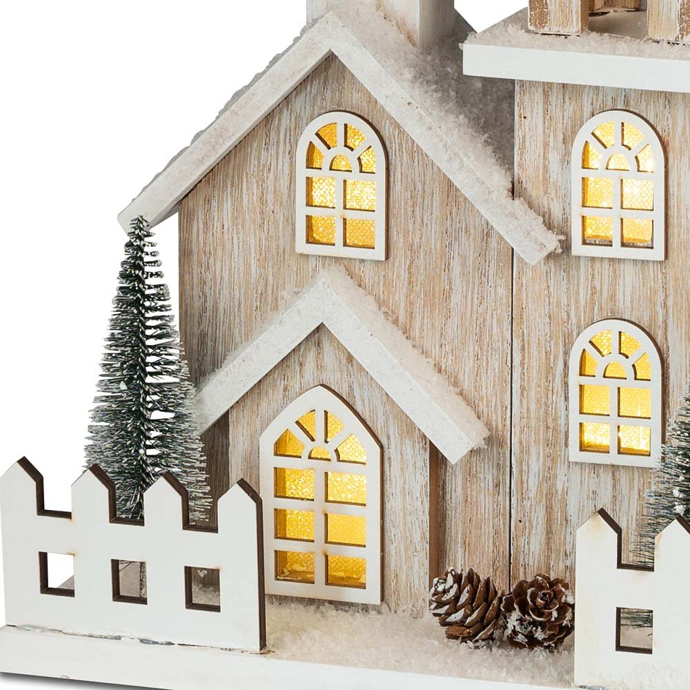 Kirchen Vorgarten 36 cm mit LED-Licht aus Holz 542670 formano