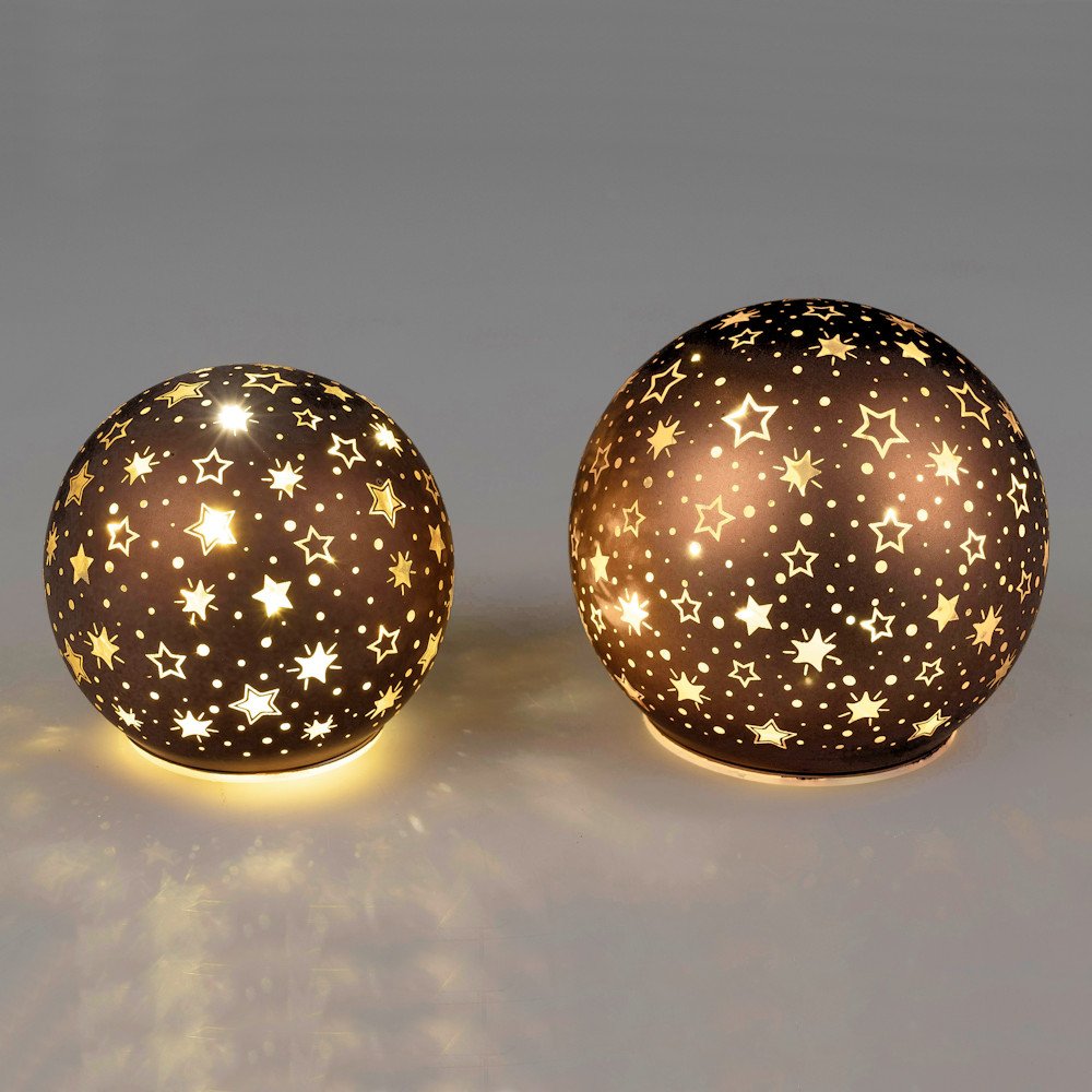 Deko-Kugel braun-gold mit LED-Licht Glas formano