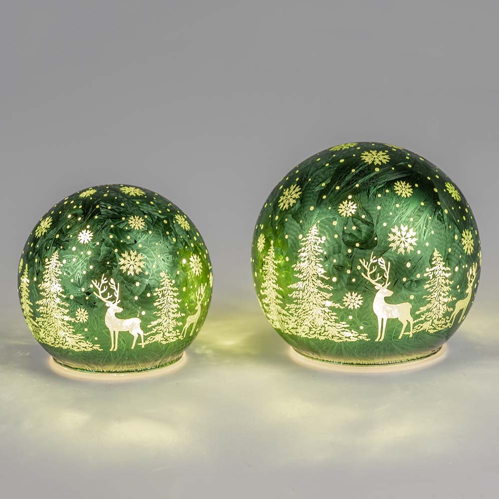 Deko-Kugel 10 cm 12 cm Frosty-Grün LED-Licht Glas 814166, 814173 formano