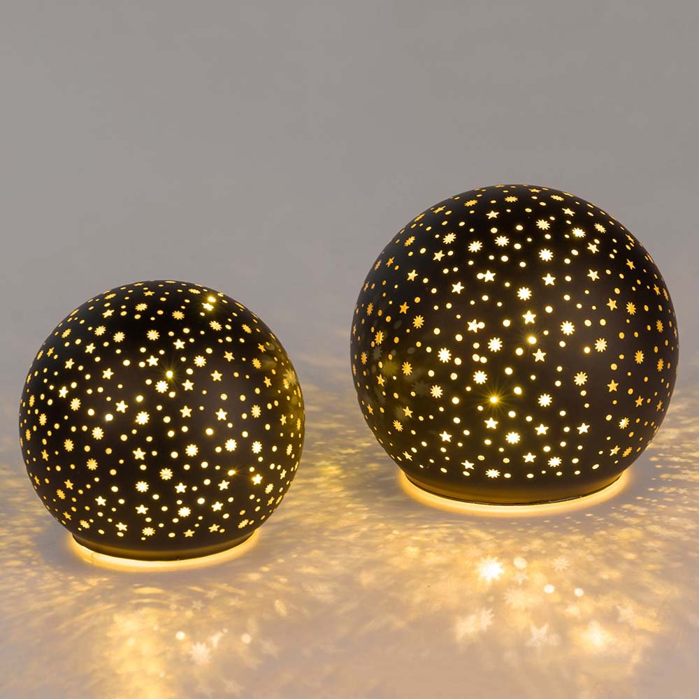Deko-Kugel 10 o. 12 cm Sterne-Schwarz LED-Licht 814807 814814 formano