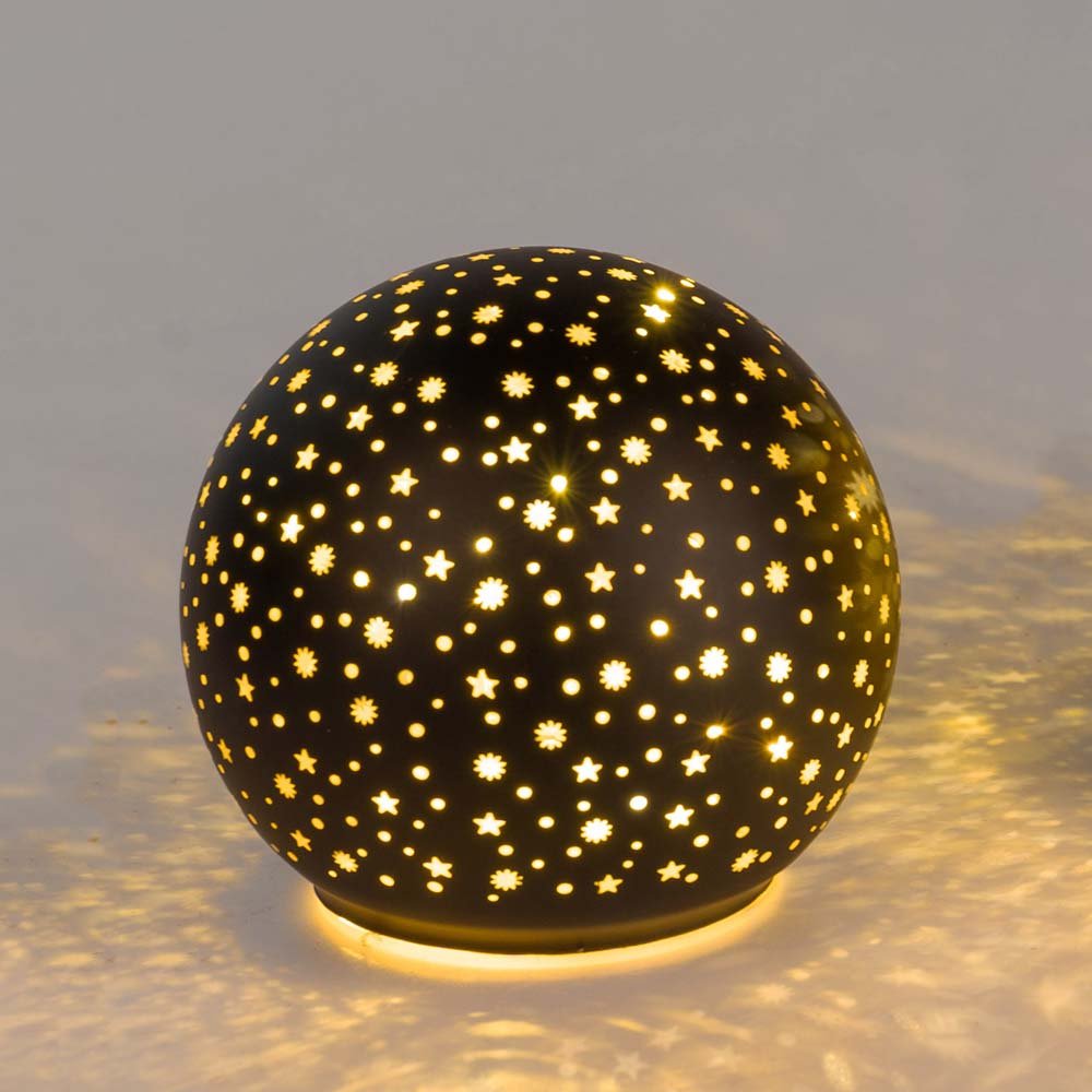 Deko-Kugel 10 cm Sterne-Schwarz LED-Licht 814807 formano