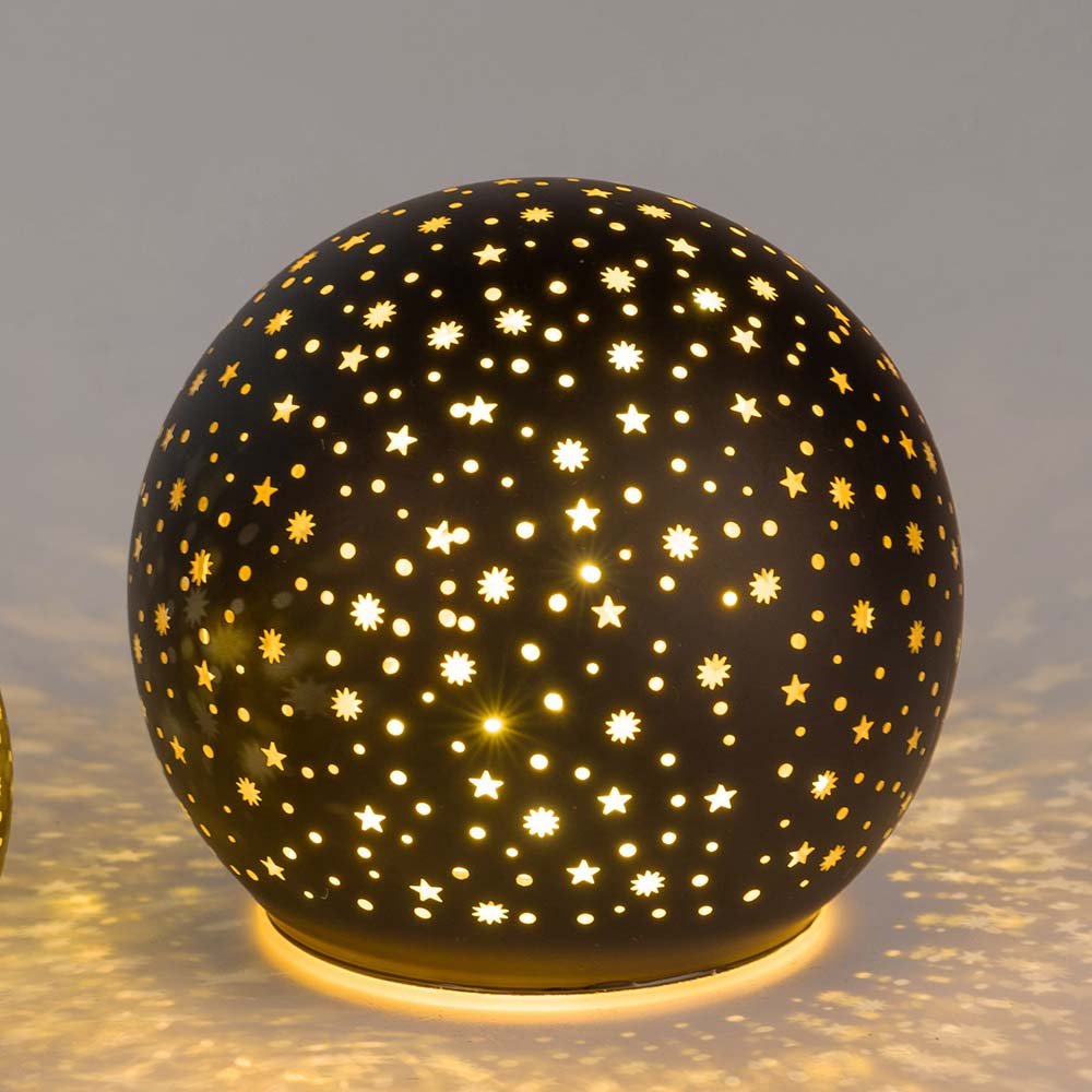 Deko-Kugel 12 cm Sterne-Schwarz LED-Licht 814814 formano