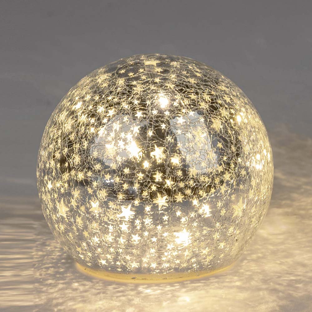 Deko-Kugel 12 cm Silber Sterne mit LED-Licht Glas 750013 formano