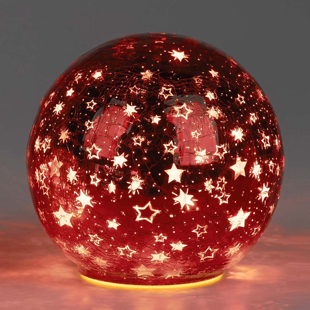 Deko-Kugel 15 cm Sterne-Rot mit LED-Licht Glas 750327 formano