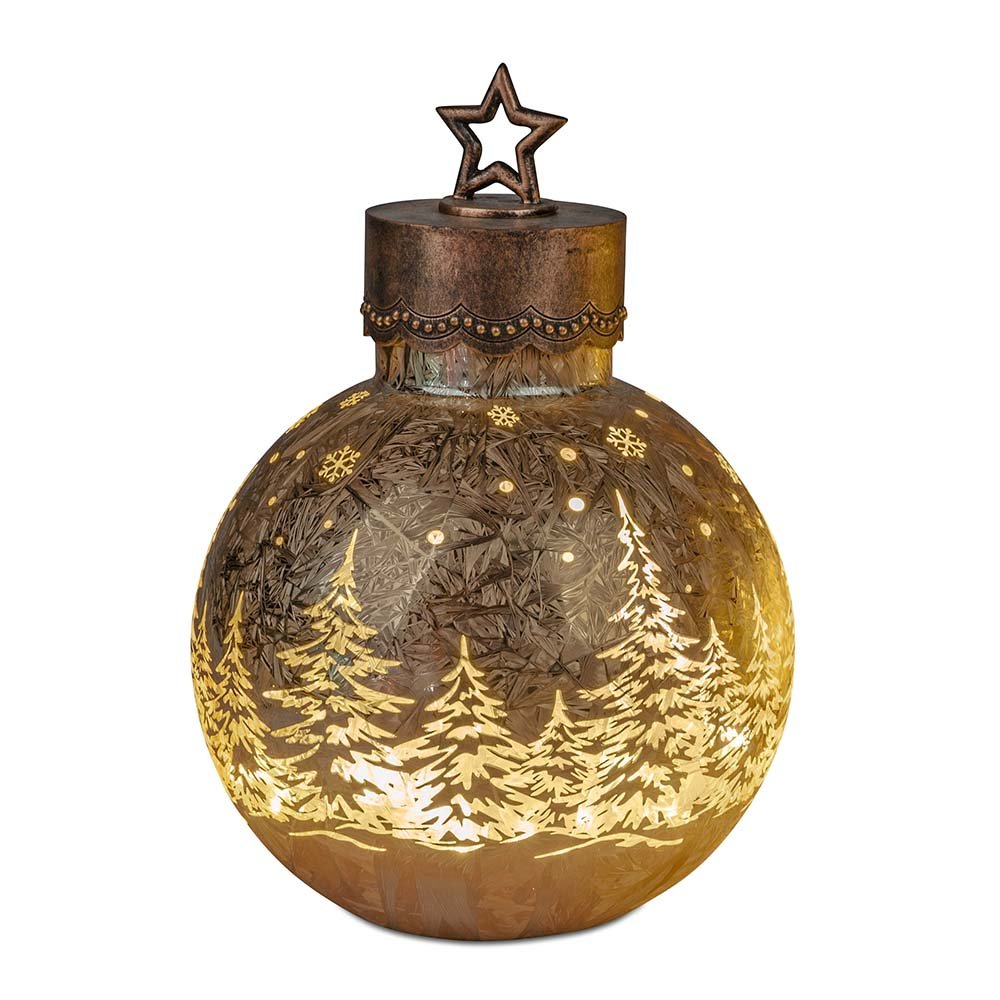 Deko-Kugel Frosty-Gold 28 cm mit LED-Licht Farbglas 750440 formano