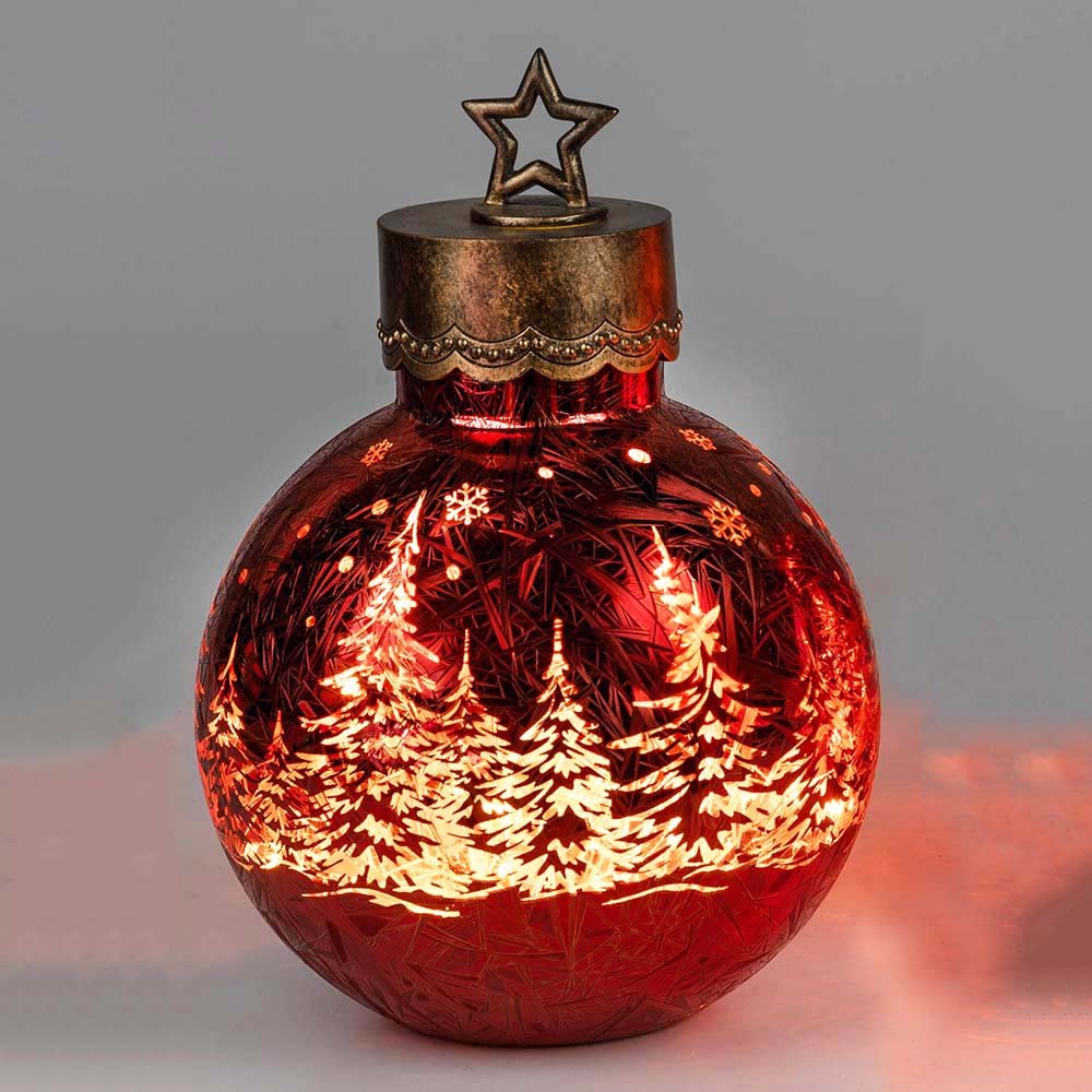 Deko-Kugel 28 cm Frosty-Rot mit LED-Licht Glas 750488 formano