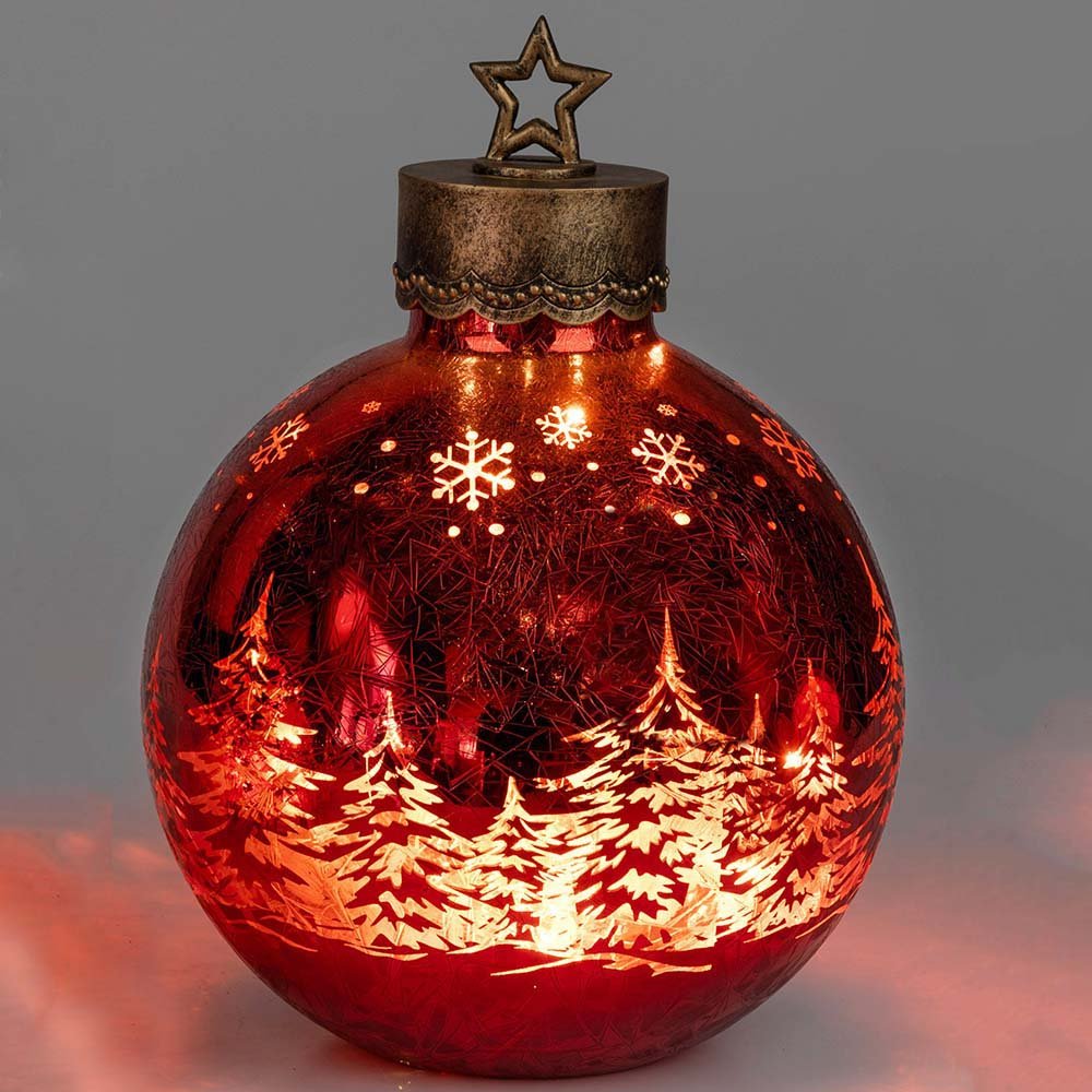 Deko-Kugel 33 cm Frosty-Rot mit LED-Licht Glas 750495