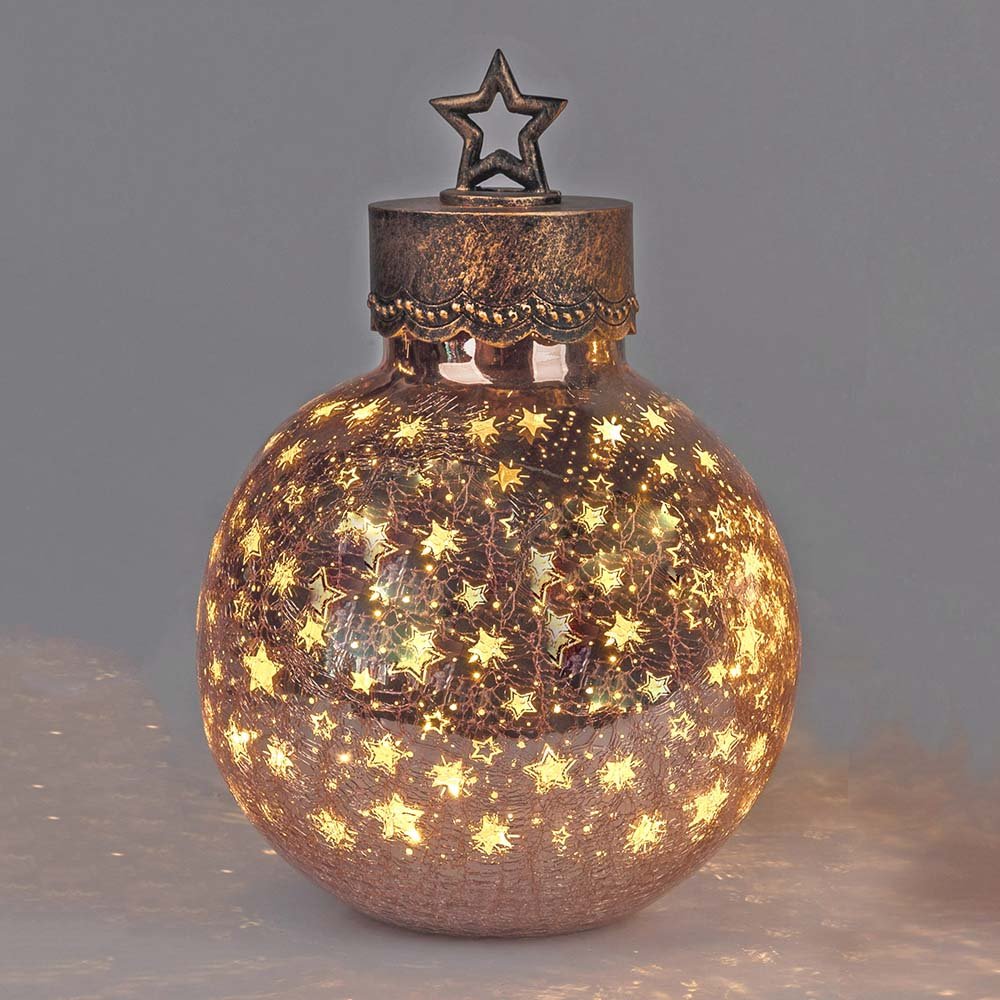 Deko-Kugel Sterne 28 cm Rose-Gold mit LED-Licht Glas 750211 formano