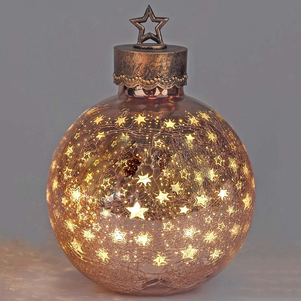 Deko-Kugel Sterne 33 cm Rose-Gold mit LED-Licht Glas 750228 formano
