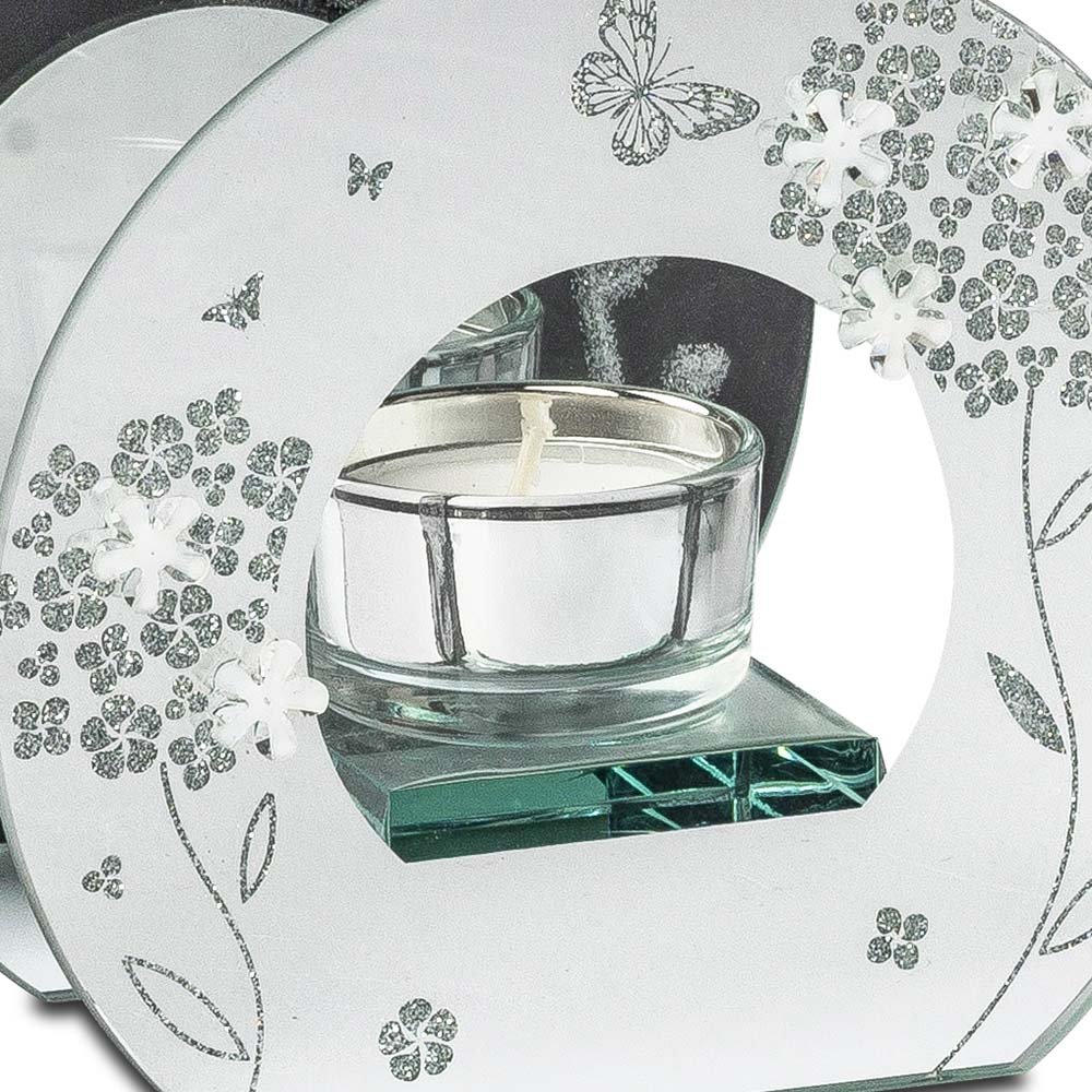 Detailansicht Deko-Licht 13 cm Teelichthalter mit Blumen-Dekor aus Glas 812865 formano